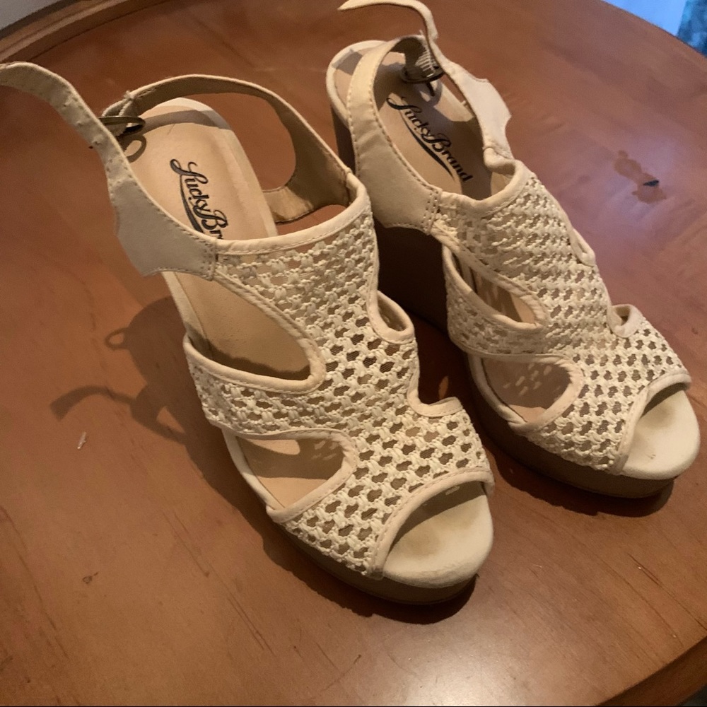 Lucky Brand macrame wedge sandals